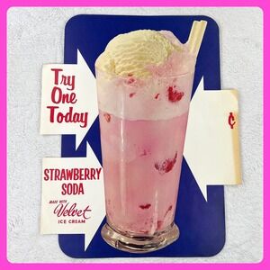 1950s Velvet Ice Cream Strawberry Shake Vintage Diner Sign 25" Soda Fountain USA